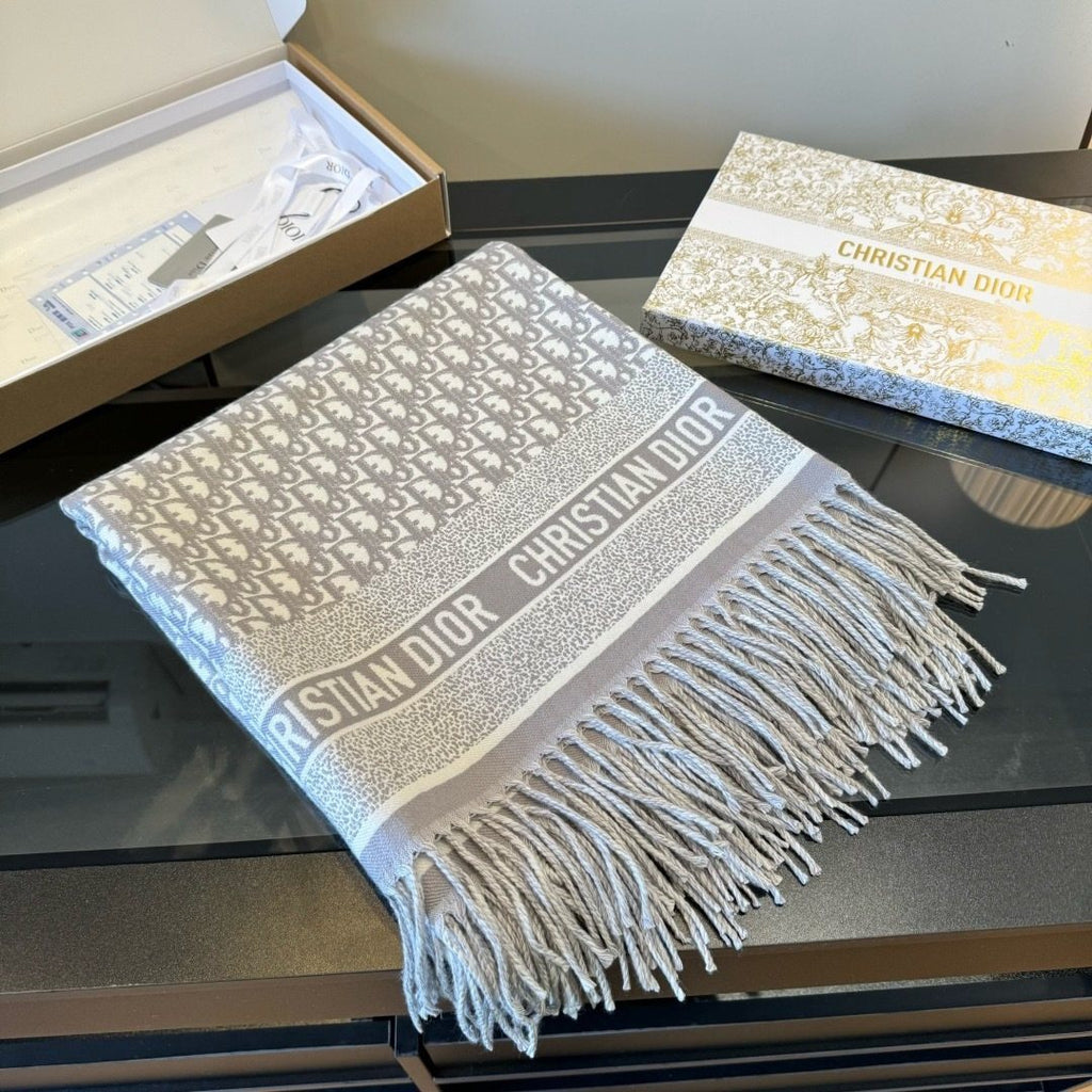 Dior Letter-Pattern Fringed Square Scarf