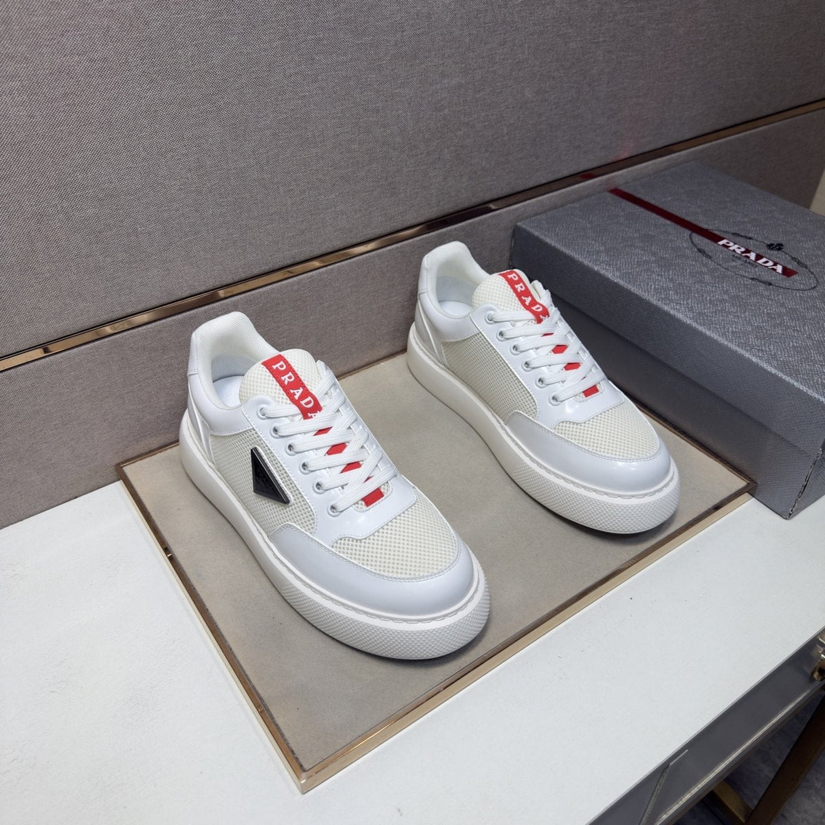 Prada Men's Mesh Panel Low-Top Sneakers