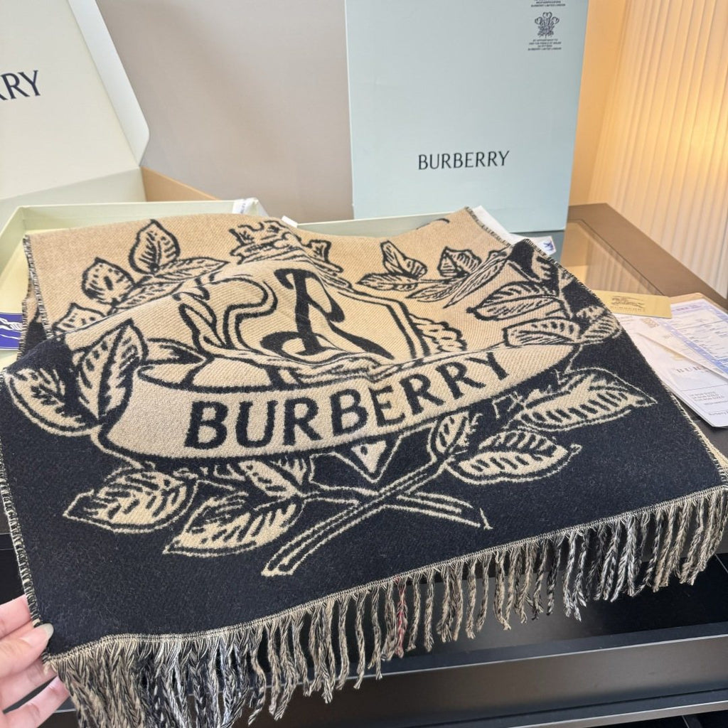 Burberry Equestrian Motif Fringed Scarf