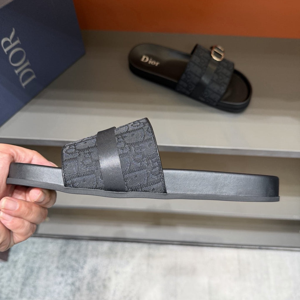 Dior Blue-Gray Pattern Slide Sandals