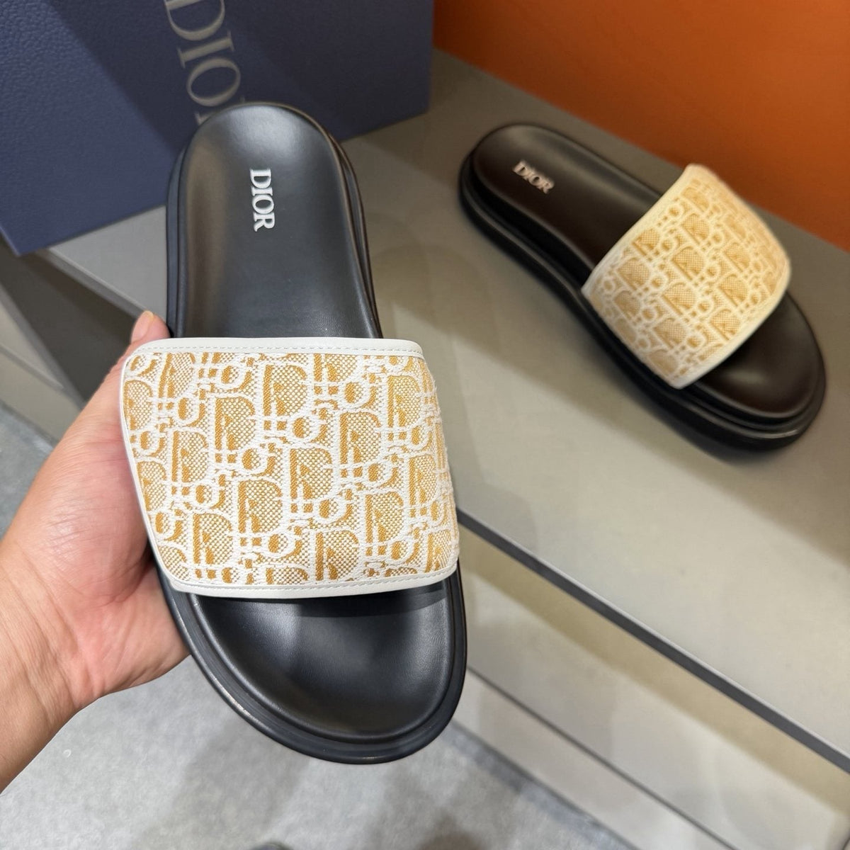 Dior Patterned Strap Slide Sandals - Low-Profile Sole