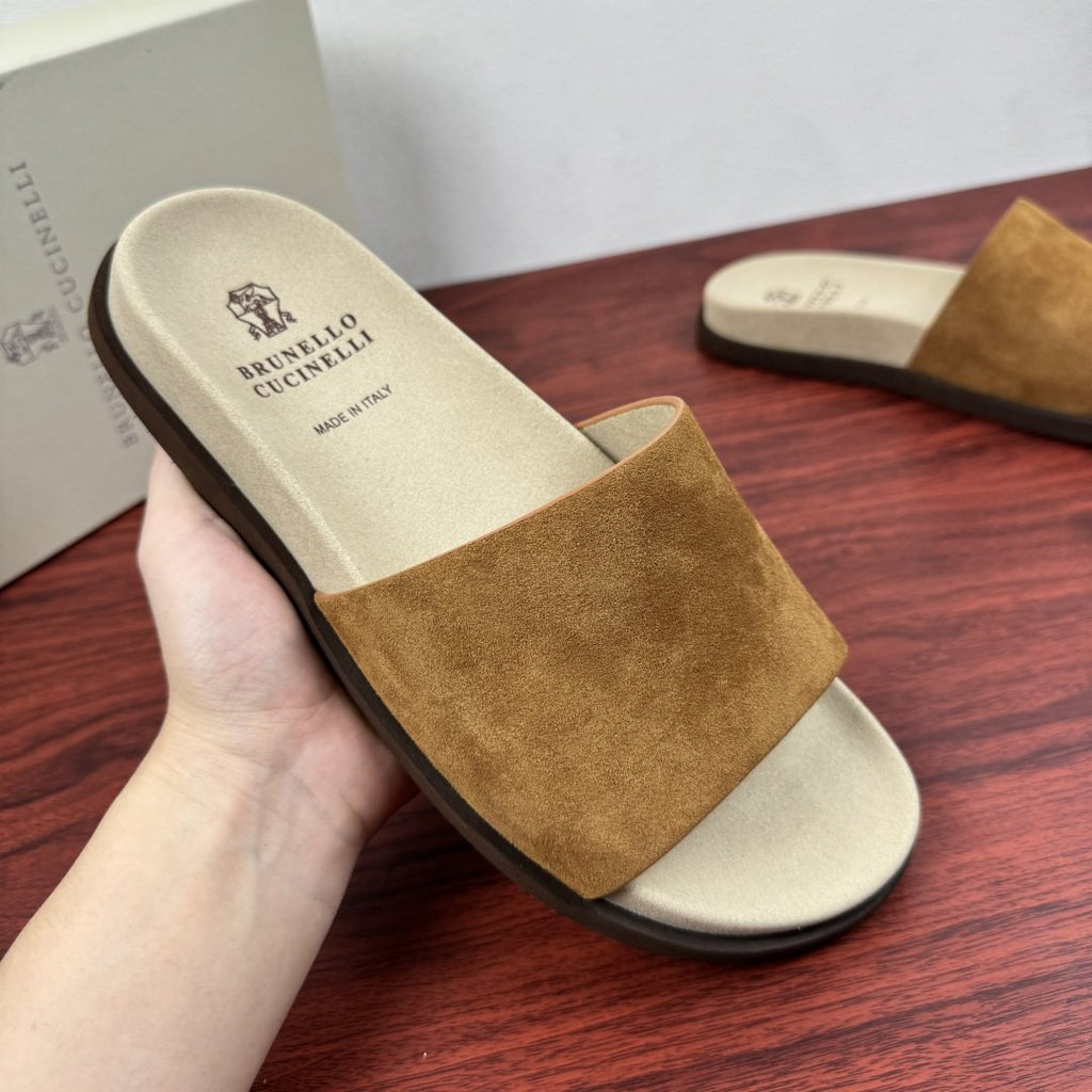 Brunello Cucinelli Men's Suede Slide Sandals