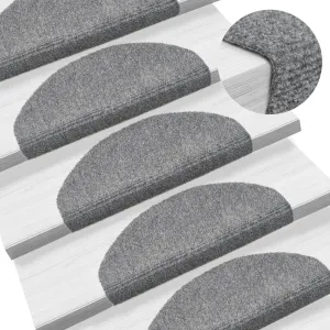 15 Self-adhesive Stair Mats Needle Punch 65x21x4 cm Light Grey