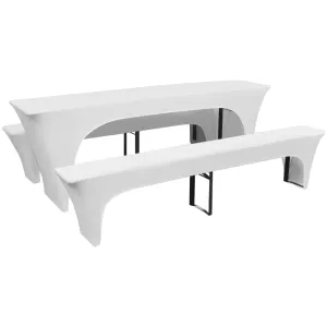 3 Slipcovers for Beer Table and Benches Stretch White 220 x 70 x 80 cm