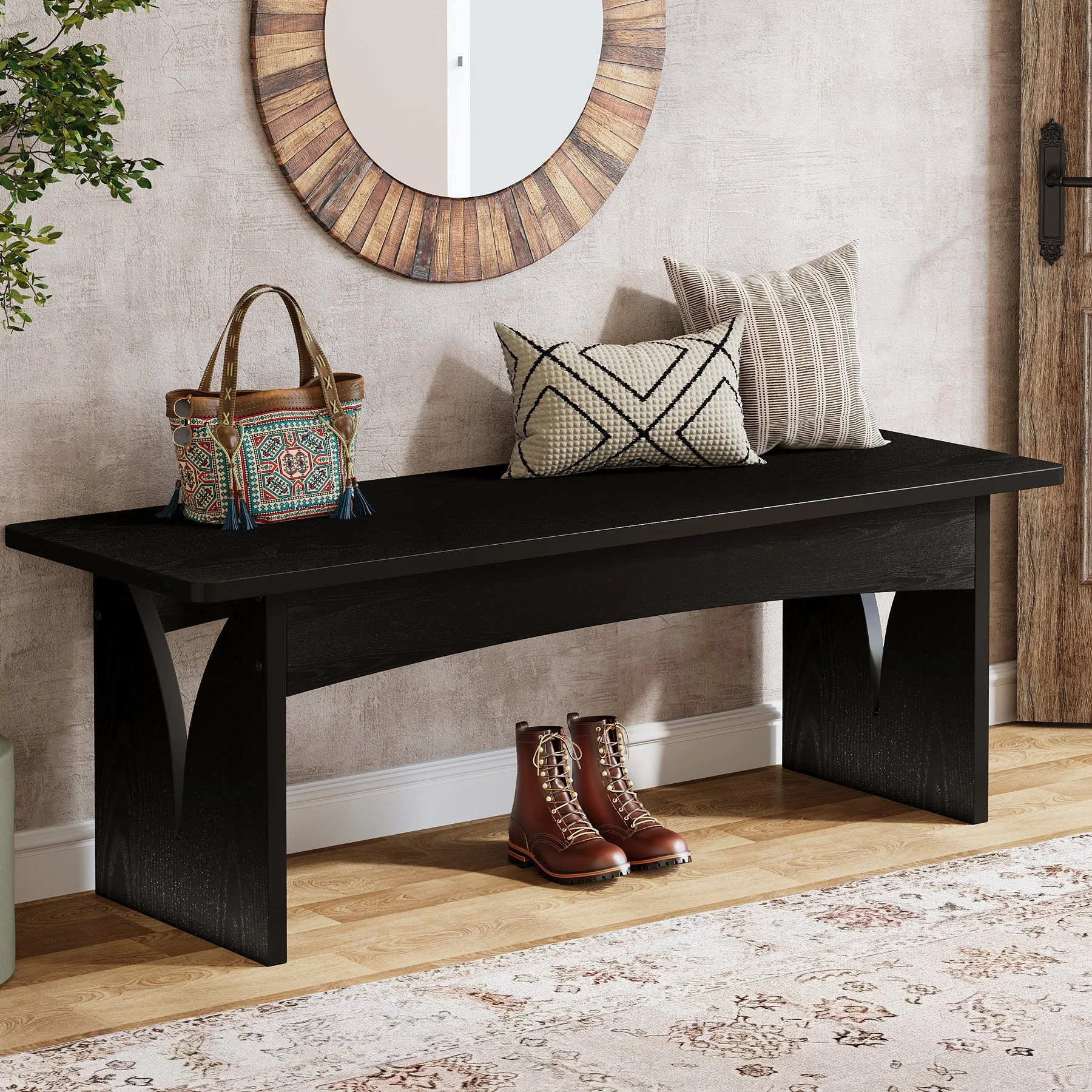 47.24" Entryway Bench, Wood Dining Bench End of Bed Bench