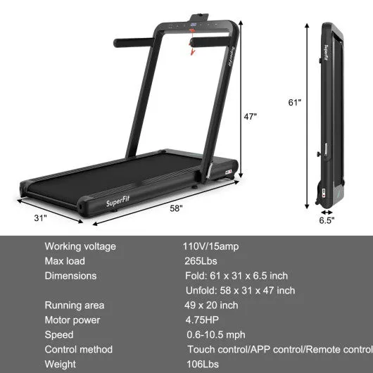 4.75HP 2 In 1 Folding Treadmill with Remote APP Control-Black