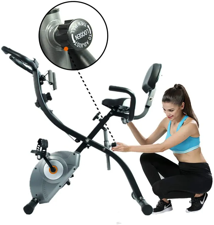 ATIVAFIT Stationary Exercise Bike Magnetic Upright Bike Monitor with Phone Holder, High Backrest, Adjustable Resistance Band for Arm