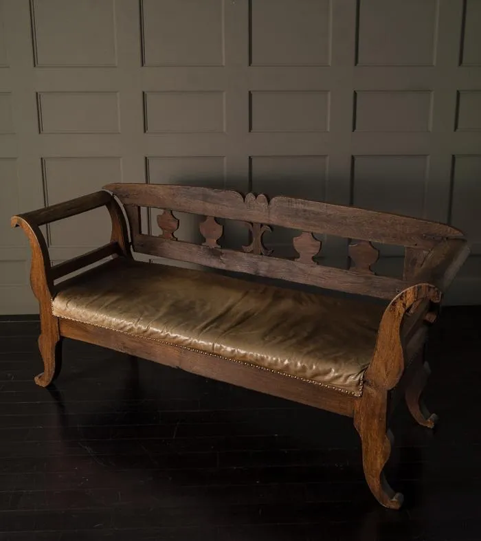 Biedermeier Leather Upholstered Convertible bench / settee