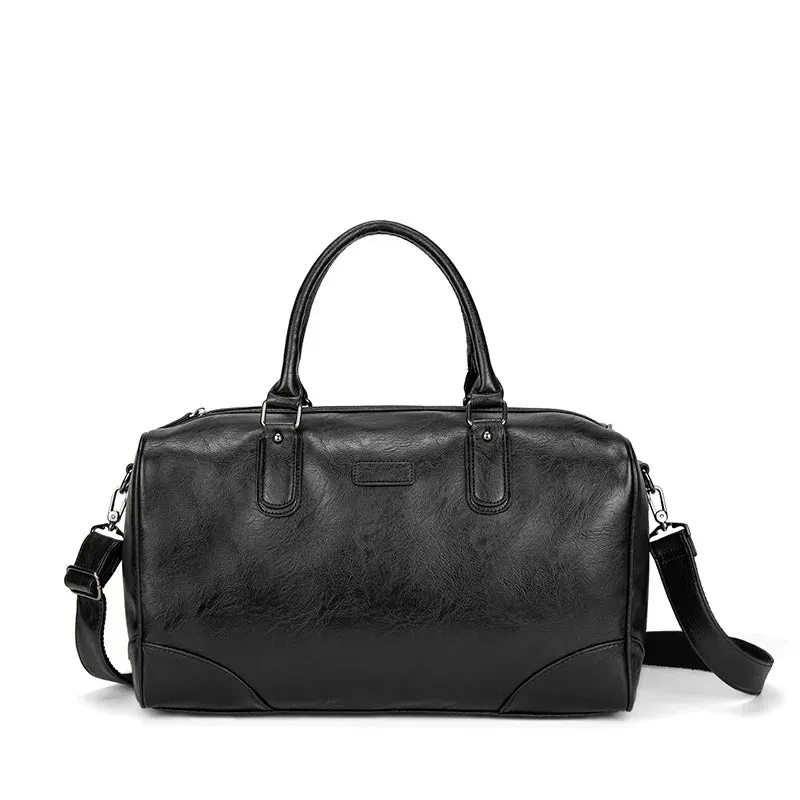 BLACK  PU LEATHER GYM BAG