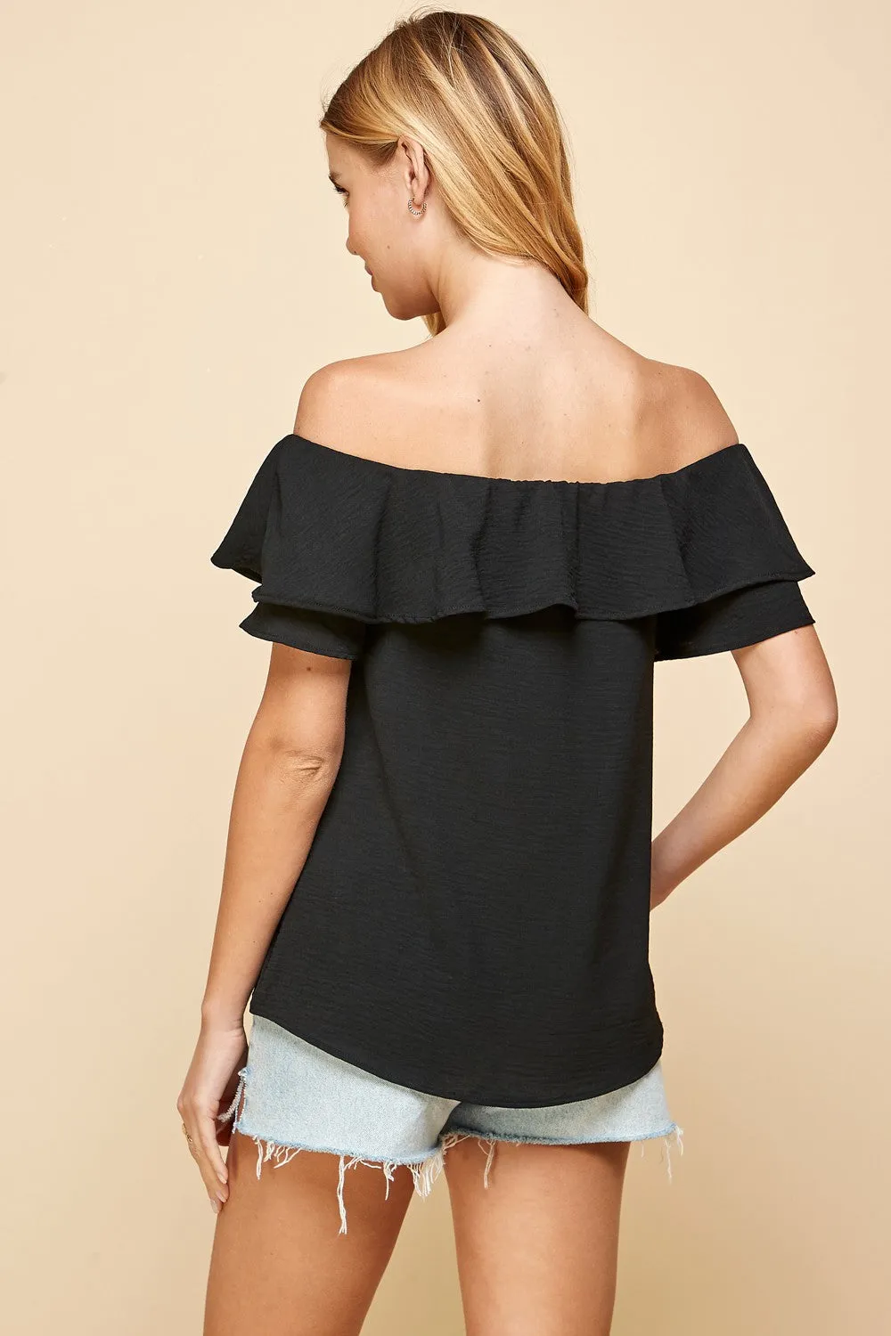 Black Ruffled Off the Shoulder Blouse