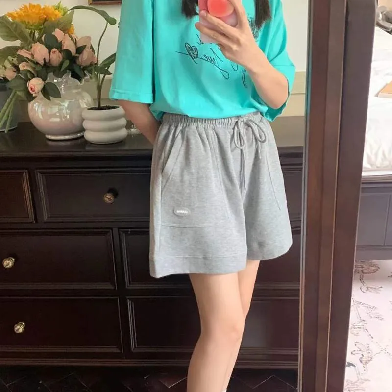 Casual Loose Fit Sports Drawstring Waist Straight Slimming High-Waisted Shorts