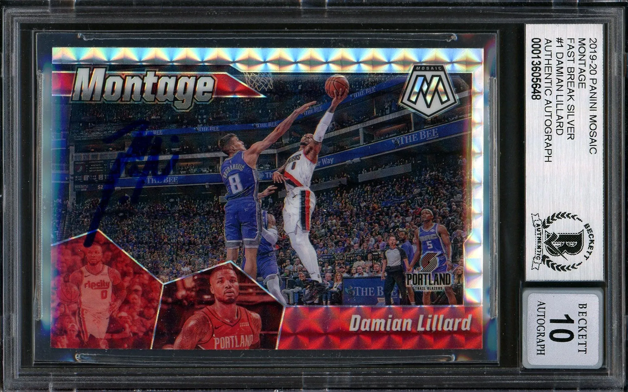 Damian Lillard Autographed 2019-20 Panini Mosaic Montage Card #1 Portland Trail Blazers Auto Grade Gem Mint 10 Beckett BAS #13605648