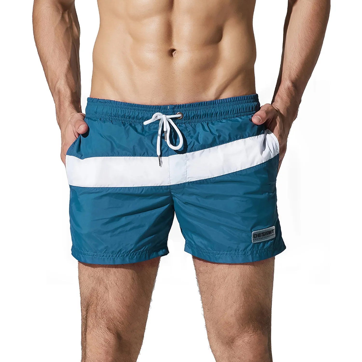 DESMIIT Men's Light Pocket Board Shorts Drawstring Swimming Beachwear Also for  Gym surf Three-way shorts S710