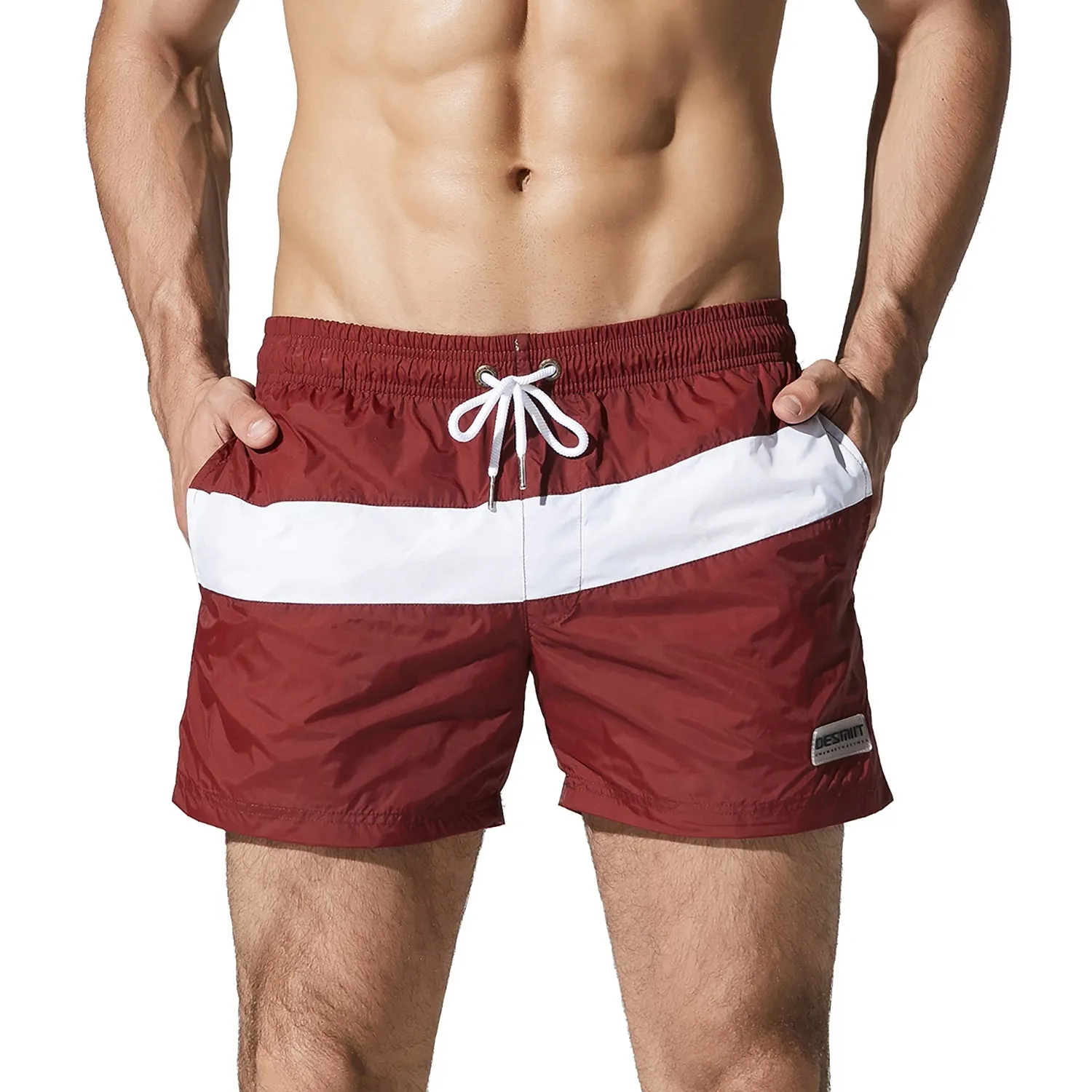 DESMIIT Men's Light Pocket Board Shorts Drawstring Swimming Beachwear Also for  Gym surf Three-way shorts S710