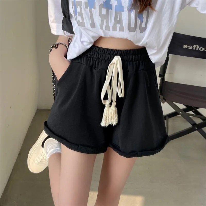 Drawstring Cotton Fashion Pocket Wide-Leg Shorts