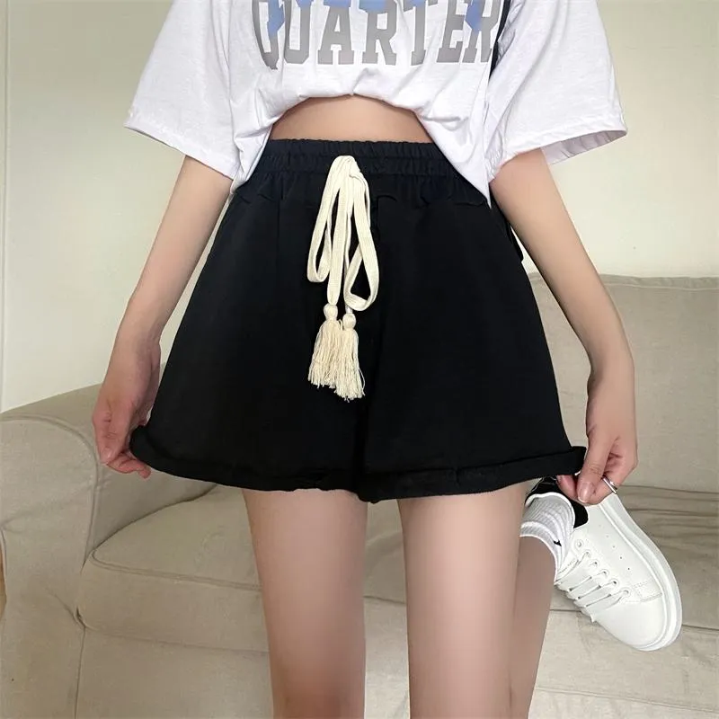 Drawstring Cotton Fashion Pocket Wide-Leg Shorts