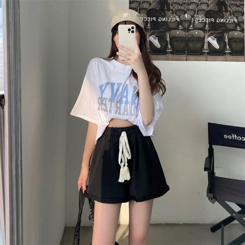 Drawstring Cotton Fashion Pocket Wide-Leg Shorts