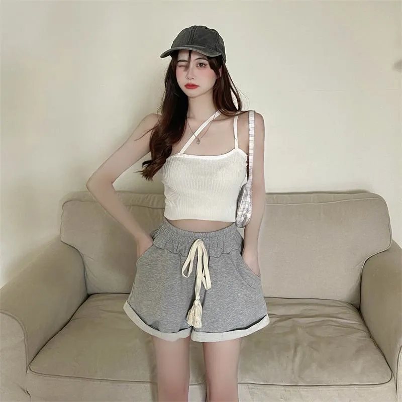 Drawstring Cotton Fashion Pocket Wide-Leg Shorts