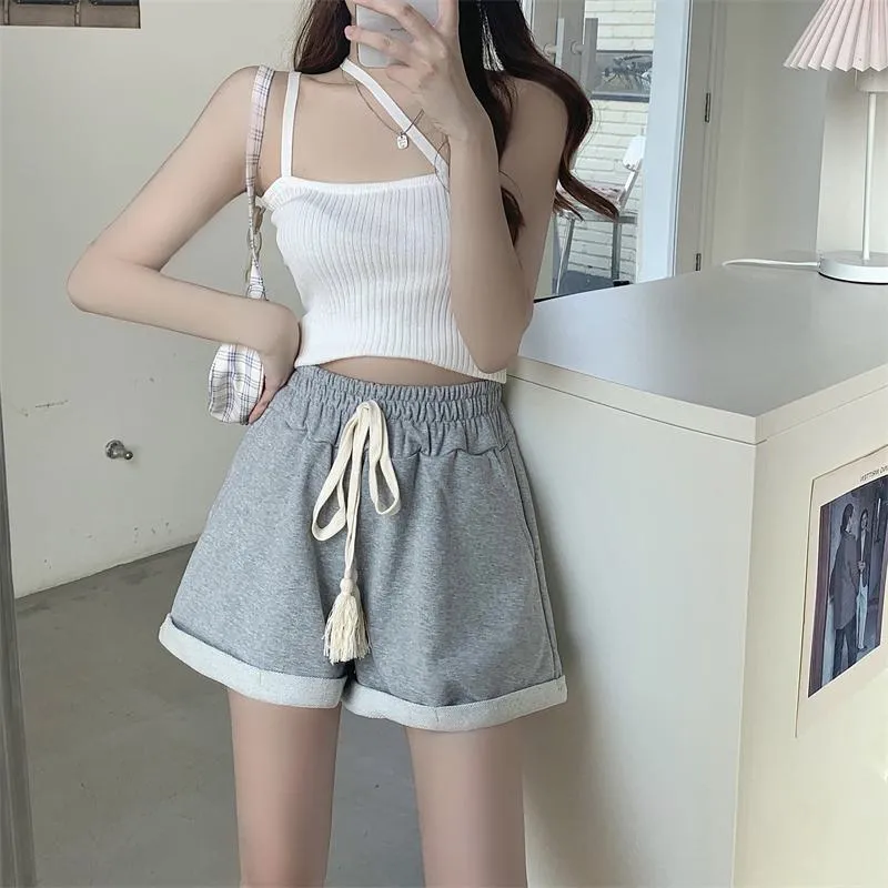 Drawstring Cotton Fashion Pocket Wide-Leg Shorts