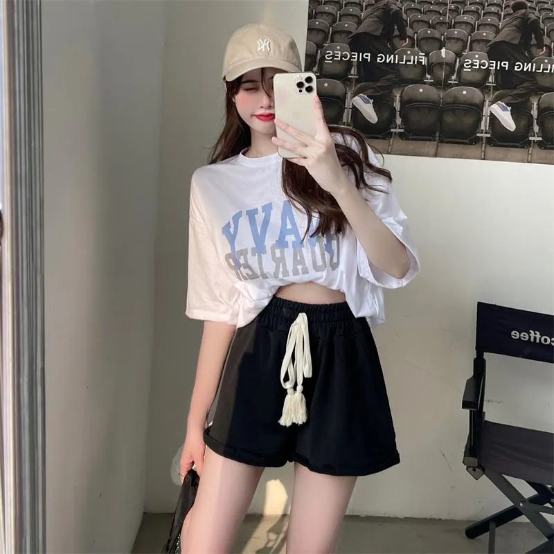 Drawstring Cotton Fashion Pocket Wide-Leg Shorts