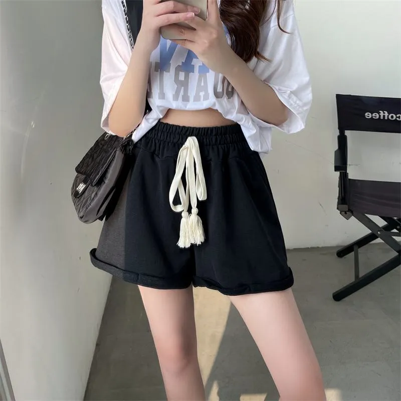 Drawstring Cotton Fashion Pocket Wide-Leg Shorts