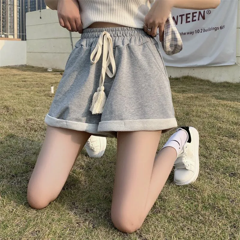 Drawstring Cotton Fashion Pocket Wide-Leg Shorts