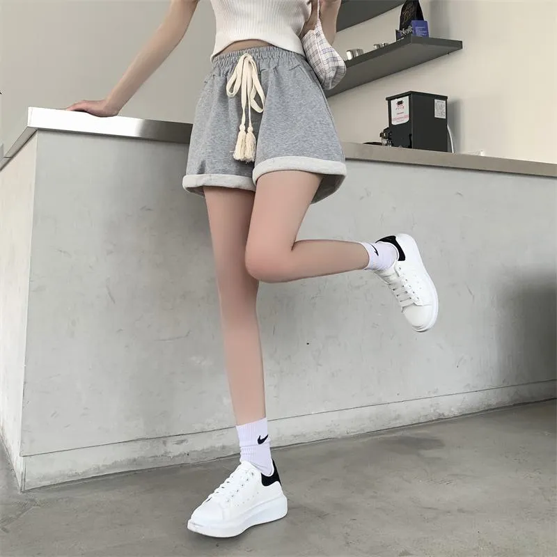 Drawstring Cotton Fashion Pocket Wide-Leg Shorts