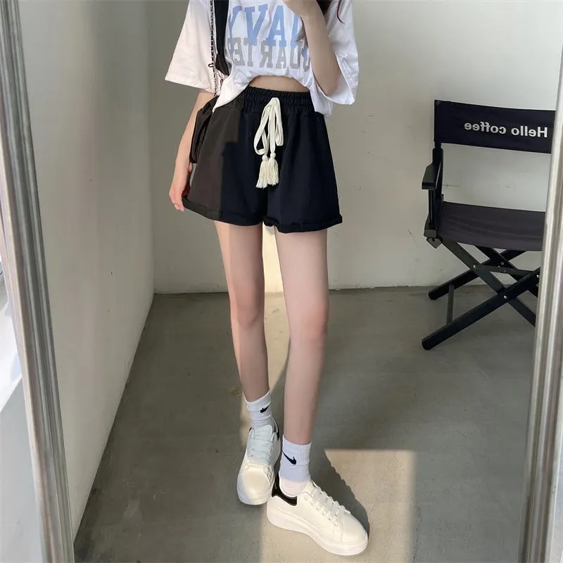 Drawstring Cotton Fashion Pocket Wide-Leg Shorts