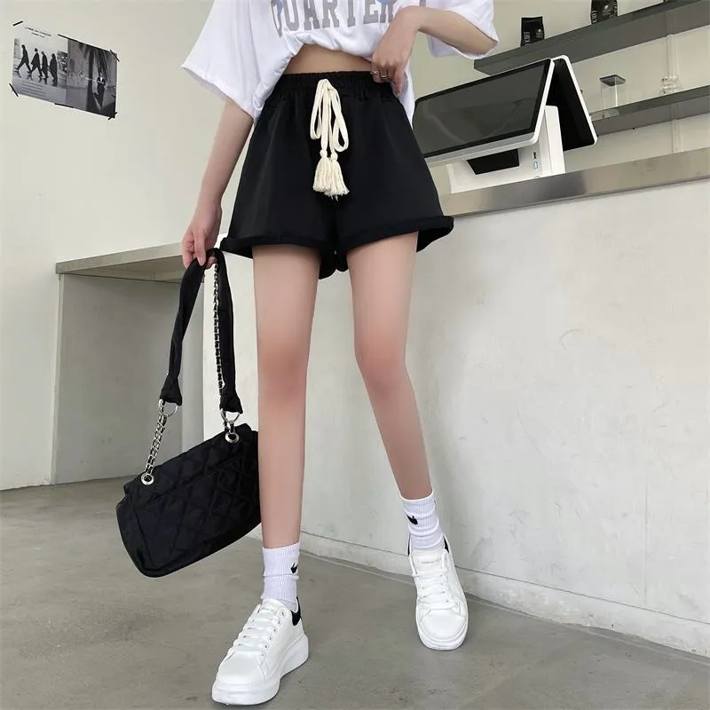 Drawstring Cotton Fashion Pocket Wide-Leg Shorts