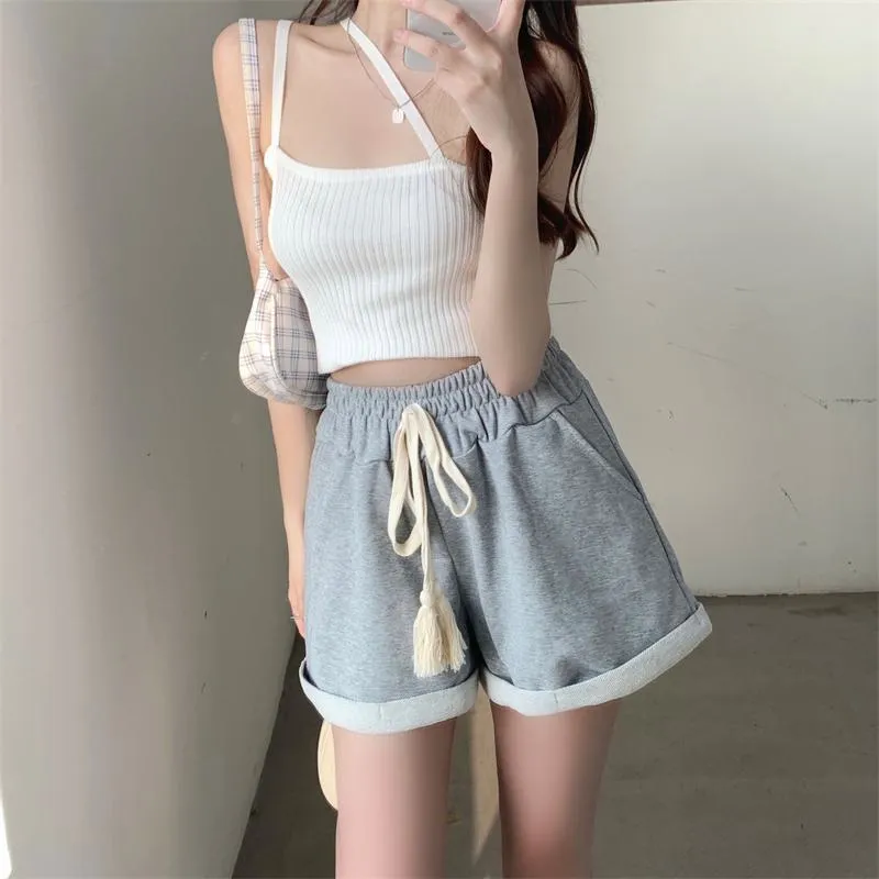 Drawstring Cotton Fashion Pocket Wide-Leg Shorts