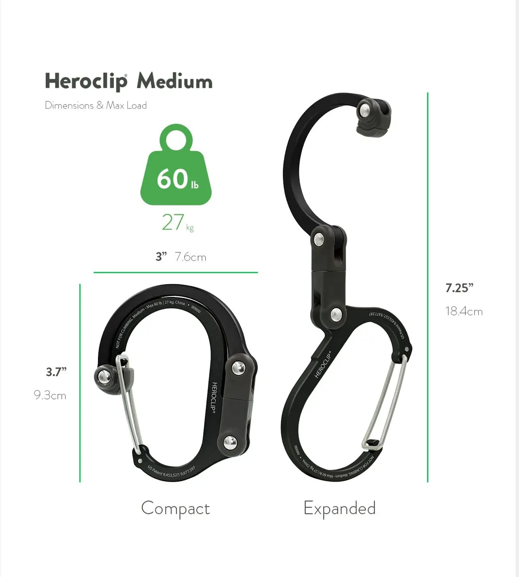 Heroclip Medium Carabiner/Hanger - Supports up to 60 lbs