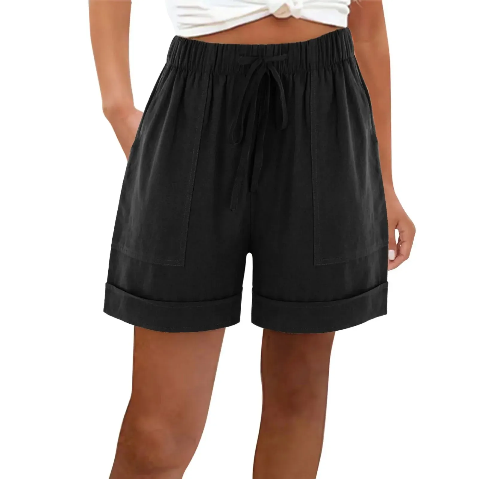 High Waist Pocket Loose Straight Beach Summer Shorts