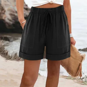 High Waist Pocket Loose Straight Beach Summer Shorts