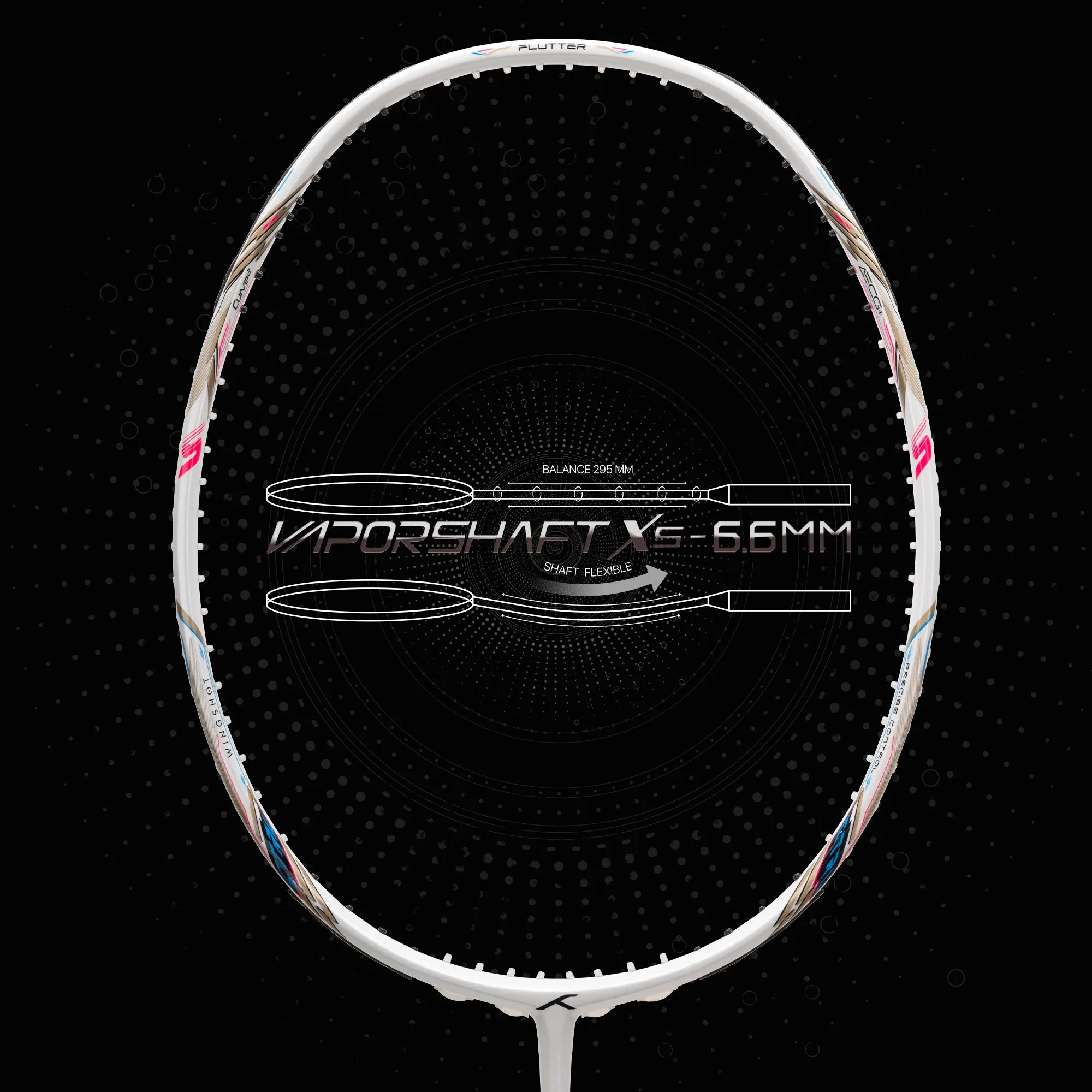 Hundred Flutter S Ctrl Superior Control Slim Shaft Unstrung Badminton Racquet (White / Black)