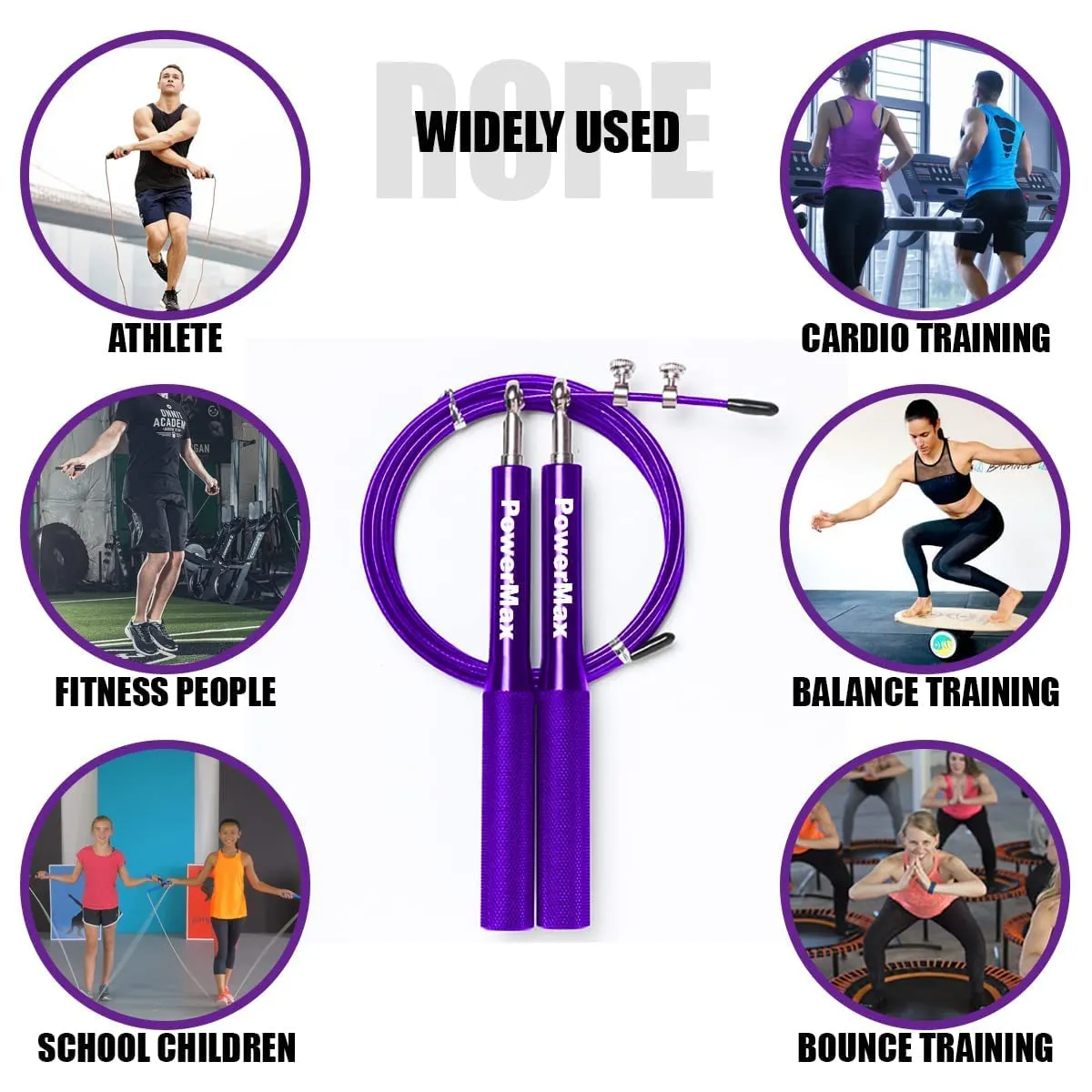 JA-3 Skipping Rope for Unisex Adults with Aluminium Handles | Screw-Free Self-locking Jump Rope for Training | Exercise | Weight Loss | Crossfit | Boxing and HIIT Workouts (Colour - Purple)