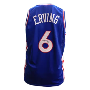 Julius Erving Autographed Pro Style Blue Basketball Jersey JSA