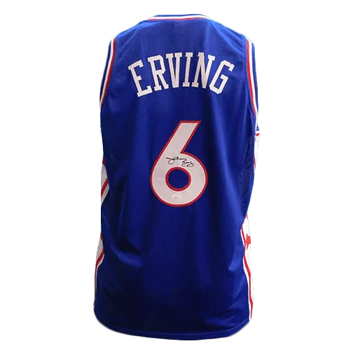 Julius Erving Autographed Pro Style Blue Basketball Jersey JSA