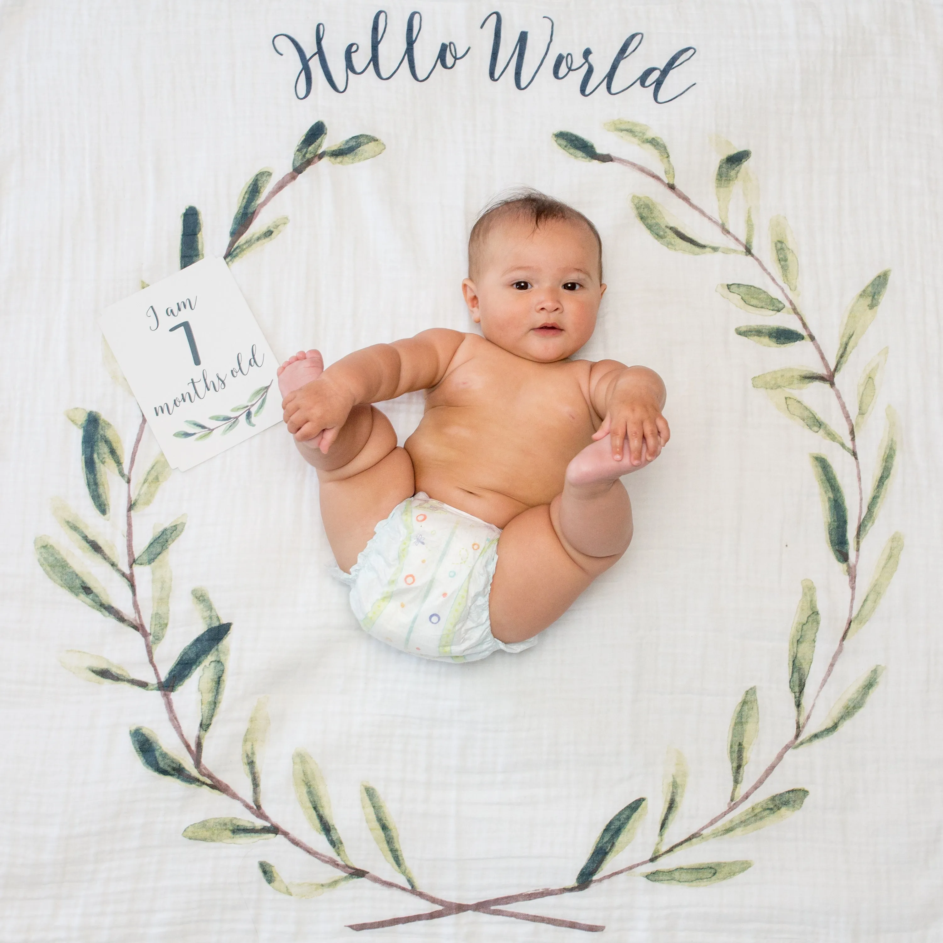 Large Cotton Swaddle and Milestone Cards 'Hello World'