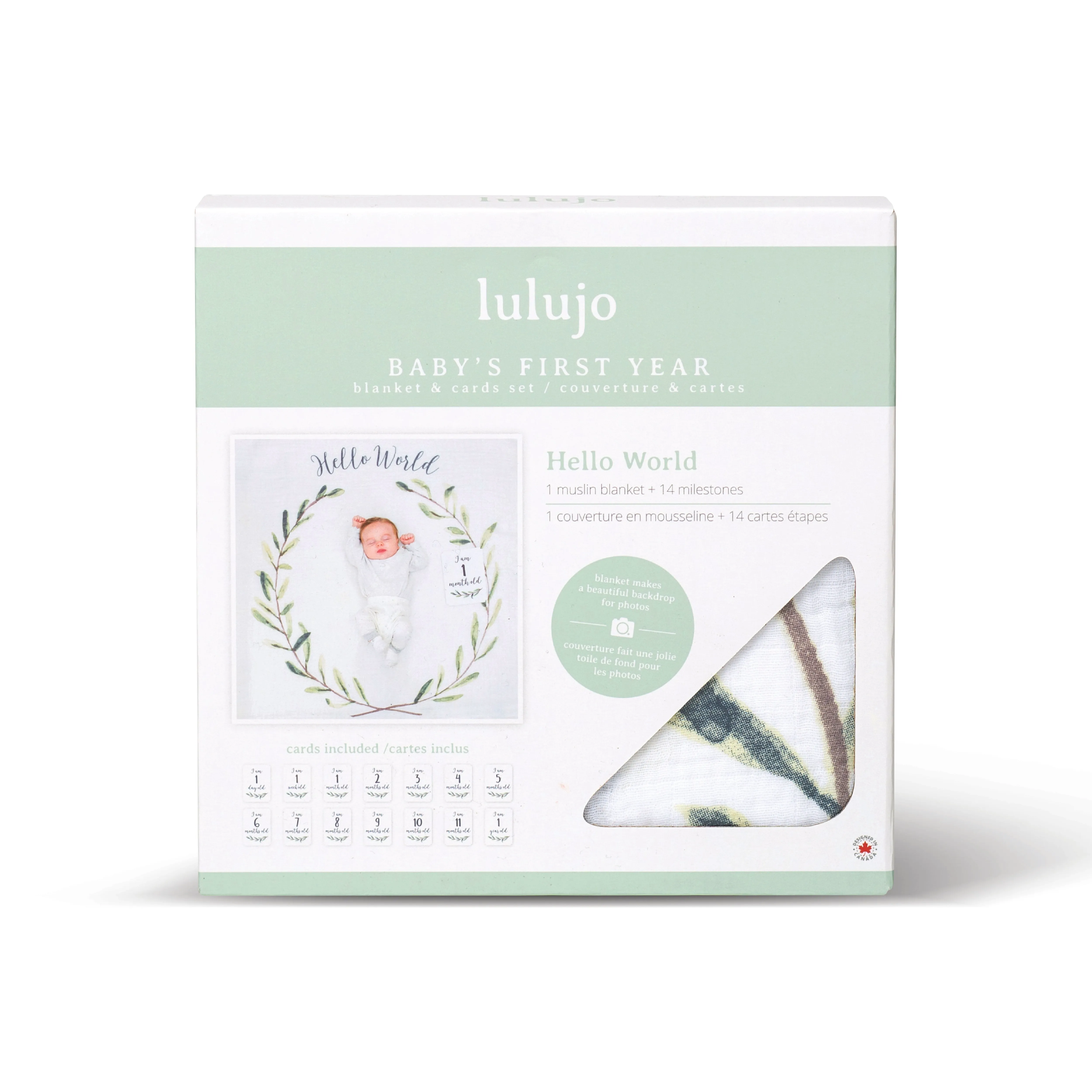 Large Cotton Swaddle and Milestone Cards 'Hello World'