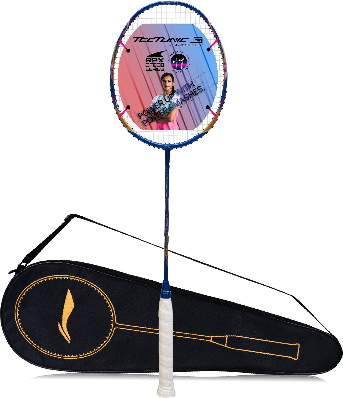 Li-Ning Tectonic 3R Strung Badminton Racquet (Blue / Gold / Pink)