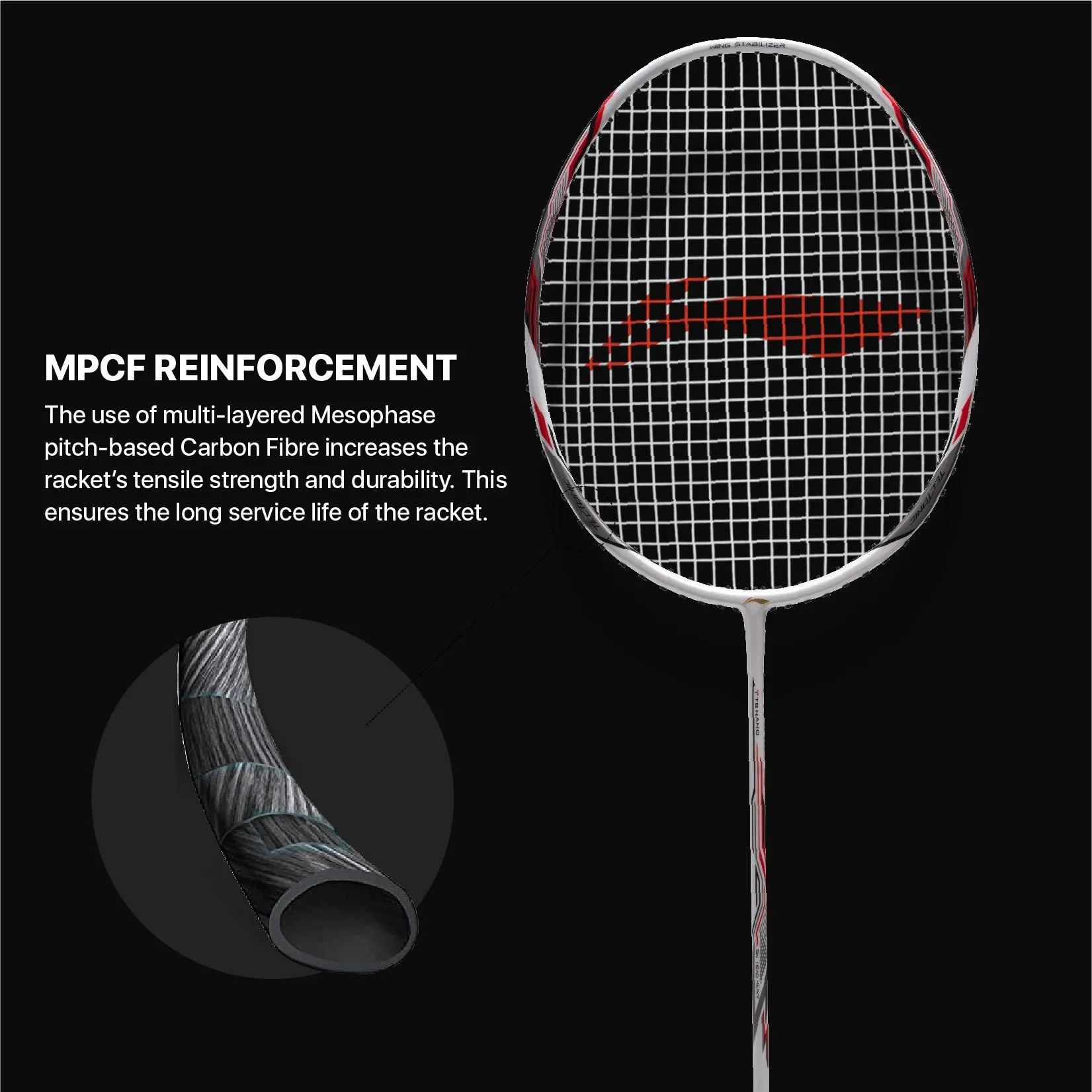 Li-Ning Tectonic 3R Strung Badminton Racquet (Red / Black / White)