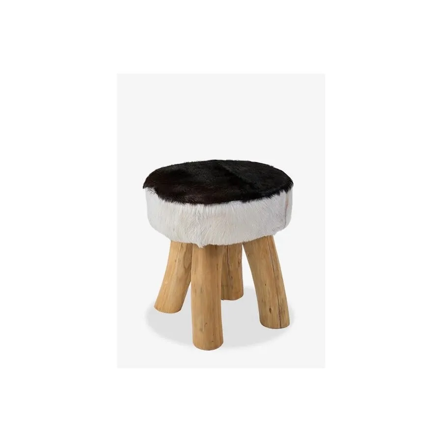 (LS) Safari Natural Hide Stool - Black/White