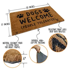 MAINEVENT Coir Welcome Mat - Dogs Welcome 30 x 17 Inch