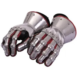 Medieval Knight Armor Gloves Warrior Gauntlets Combat Gauntlet Metal Hourglass Gauntlets with leather gloves, 14th century