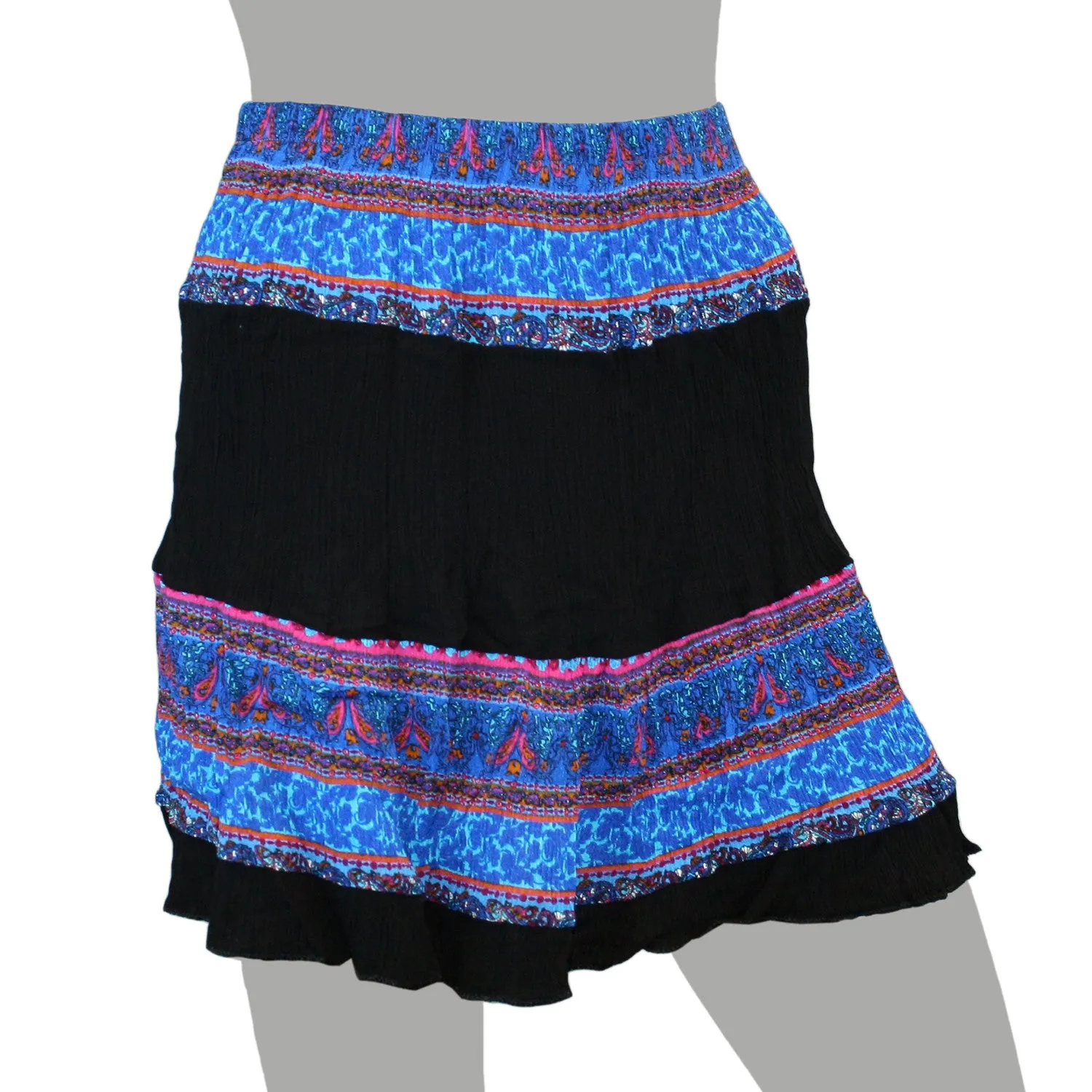 Mojeska Women's Multi Exotic Pattern Crinkle Mini Skirt Beach Summer Casual Wear