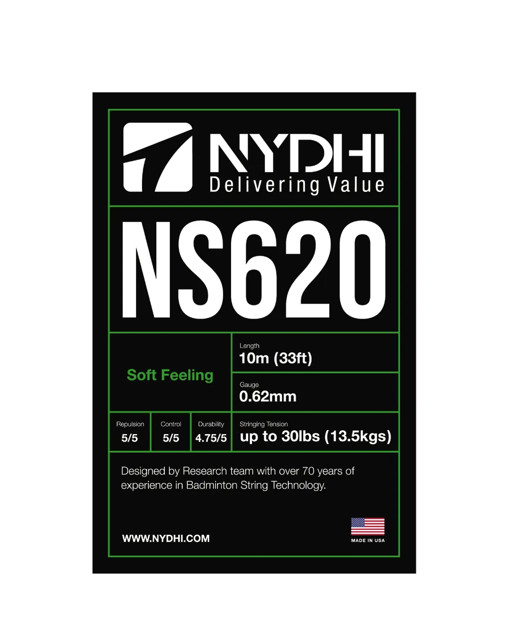 Nydhi NS620 (Repulsion) Badminton String Set (10m)