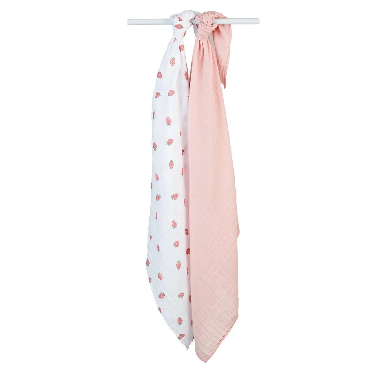 Pack of 2 Swaddle Blankets Multipurpose Muslins - Strawberries / Pink