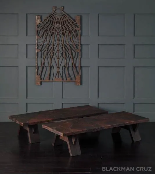 Pair of 1970s Benches from a Tehuantepec Commune with Leather Patchwork