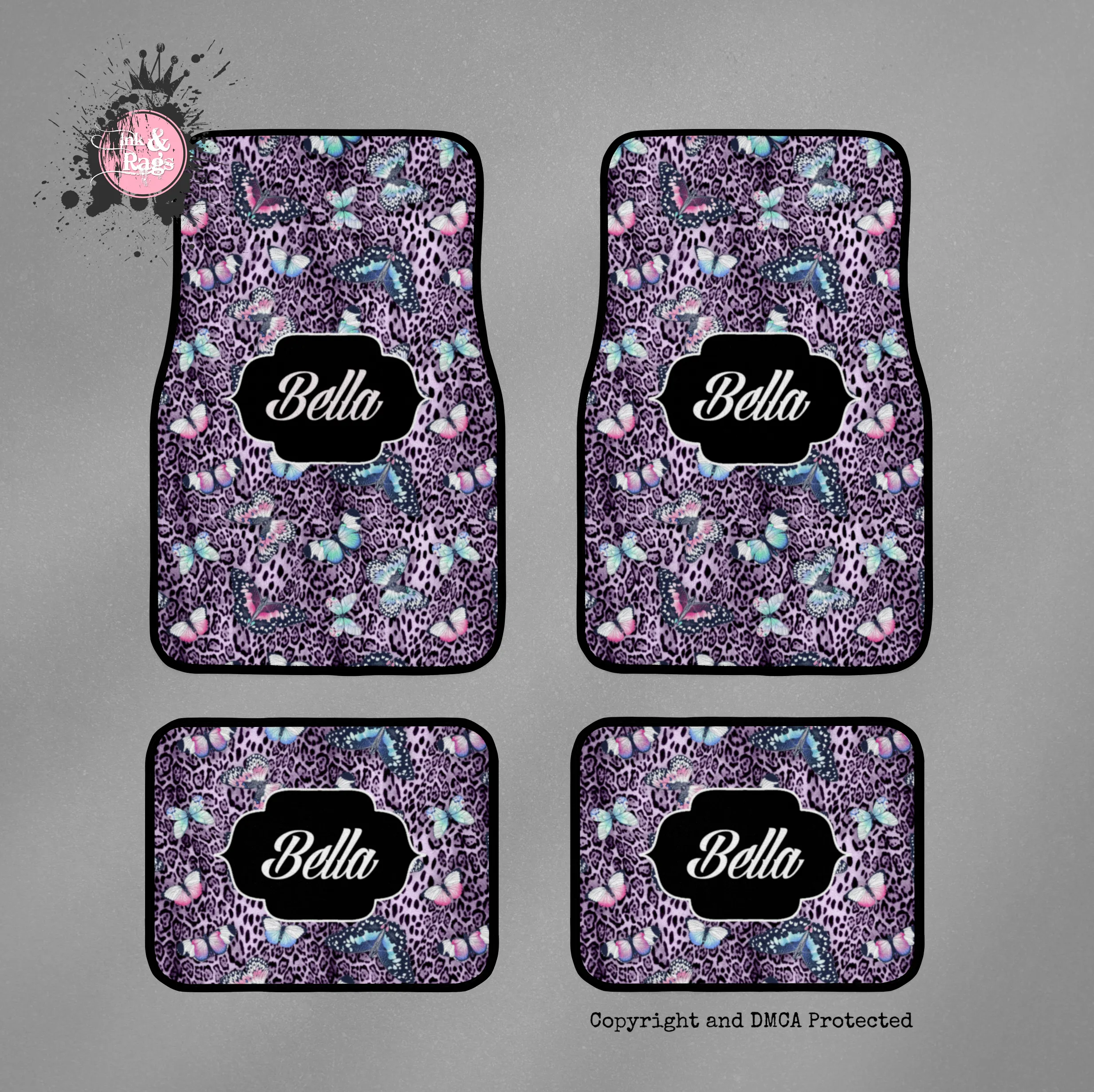 Purple Leopard Butterfly Car Mats