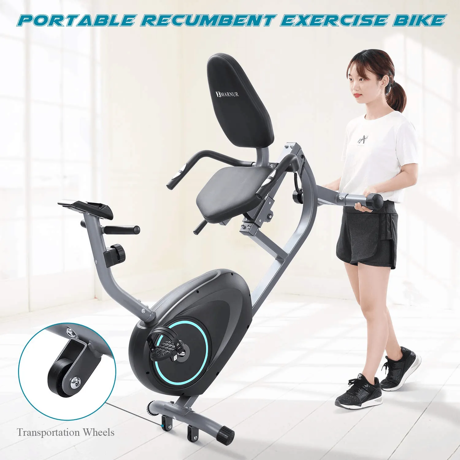 Recumbent Exercise Bike Indoor Cycling Stationary Magnetic Home with 8 Levels Adjustable Resistance with LCD Monitor & Pad Holder for Men and Women